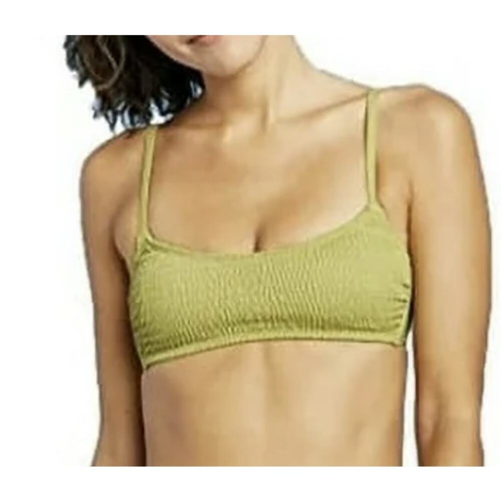 Xhilaration Smocked Bralette Bikini Top Olive Green Swim Size Small